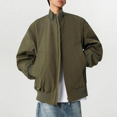 Threebooy Men's Solid Color Long-Sleeved Flight Jacket American Retro Fashion Unisex Trendy Street Loose Casual Breathable Niche Men's Top