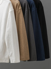 Threebooy 320G Heavyweight 100% Cotton Henley Neck T Shirt for Men Long-Sleeved Spring Autumn Casual Tops Solid Color Undershirts