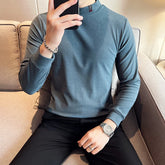 Threebooy British Style Men Spring High Quality Casual Long-sleeved T-shirts/Male High Collar Slim Fit Thickening Keep Warm T-shirts S-3XL