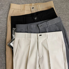Threebooy Spring New Men's Social Pants Fashion High Quality Slim Fit Button Suit Pants Business Dress Solid Color Suit Pants