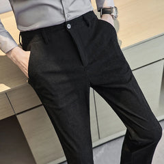 Threebooy Brand Clothing New Corduroy Casual Suit Pants Man Regular Skinny Fit Trousers Black Beige Grey Pant Male Big Size 28-36