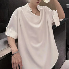 Threebooy Fashionable Niche Design Simple Handsome Short-Sleeved T-Shirt Men Summer New Solid Color Casual Y2k T-Shirt Men's Clothing