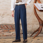 Threebooy Luxury Naples Slim High Waist Denim Pants Fashion Navy American Retro Premium Elegant Jeans Men's Leisure Commuting Trousers