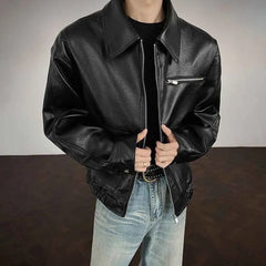 Threebooy Winter New Men's Pu Leather Long-Sleeved Jacket American Retro Fashion Trend High Street Loose Casual Niche Men's Tops