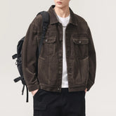 Threebooy Spring Autumn Fashion Vintage Corduroy Jackets Men High Quality Cotton Turn Down Collar Cargo Outwear Male Casual Loose Jacket