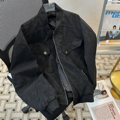 Threebooy American Retro Workwear Jacket Men Women Clean Fit Vintage Fashion Loose Casual Spring Autumn Outerwear Zipper Up Coat