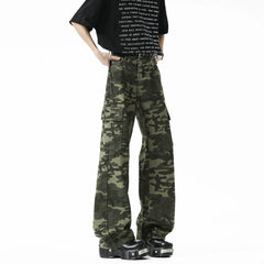 Threebooy Men Casual Straight Leg Camo Cargo Pants Outdoor Tactical Military Workwear Hiking Camping Durable Comfortable Jogger Trousers