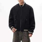 Threebooy Spring and Autumn New Men's Fashion Trend Wool Baseball Jacket Short Jacket Unisex American Street Loose Pilot Jacket Men