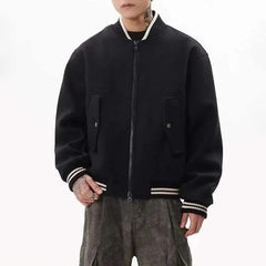 Threebooy Spring and Autumn New Men's Fashion Trend Wool Baseball Jacket Short Jacket Unisex American Street Loose Pilot Jacket Men