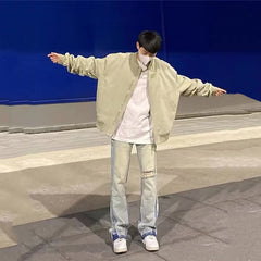 Threebooy Vintage Baseball Jacket For Men High Street Bomber Jacket Spring Autumn Solid Fashion Man Woman Jackets Biker Coat Outwear Tops