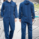 Threebooy Denim Coveralls Electric Welding Suit Labor Insurance Clothes Auto Repairman Workwear Hooded Overalls 170/175/180/185/190cm 4XL