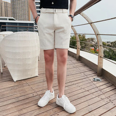 Threebooy New Summer Solid Shorts Men High Quality Casual Business Social Elastic Waist Men Shorts 2 Colors Beach Shorts 29-36