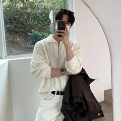 Threebooy Diamond Graphics Textured Twist Zipper Men Cardigan Light Luxury Lapel Long Sleeve Sweater Coats Premium Quality Knitted Jackets