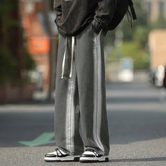 Threebooy Autumn New Men's Baggy Straight Jeans Elastic Waist Drawstring Striped Tie Dye Pants Fashion Korean Vintage Denim Trousers Male