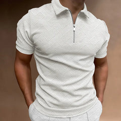 Threebooy Summer Men Solid Color Zipper Polo Shirt Short Sleeve Sport Top