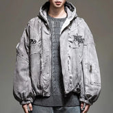 Threebooy American Street Style Autumn Winter Raw Edge Hooded Cotton Coat Men'S Casual Loose Warm Personality Cotton Coat Tops Jacket Men