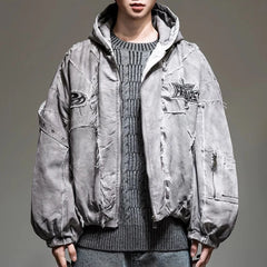 Threebooy American Street Style Autumn Winter Raw Edge Hooded Cotton Coat Men'S Casual Loose Warm Personality Cotton Coat Tops Jacket Men