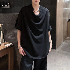 Threebooy Fashionable Niche Design Simple Handsome Short-Sleeved T-Shirt Men Summer New Solid Color Casual Y2k T-Shirt Men's Clothing