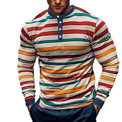 Threebooy Mens Fashion Shirts Casual Long Sleeve Shirts Striped V Neck Colorful Blouses Undershirts Tops