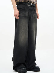 Threebooy Male Classic America Hip Hop Rap Jeans Wide Leg Youth Popular Jeans Men Straight Leg Retro Loose Trousers Oversized Denim Pants