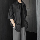 Threebooy High Quality Solid Pockets Shirts Black Blouses Summer Korean Smooth Short Sleeve Shirt Streetwear Oversize Cargo Shirts