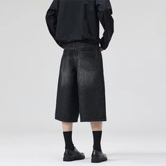 Threebooy Oversized Baggy Men's Denim Shorts Summer Fashion Retro Casual Loose Wide-leg Calf-length Jeans Harajuku Y2K Streetwear