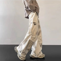 Threebooy Splash Ink Tie Dye Hanging Work Clothes Jeans for Men and Women Trendy American Hip-hop Loose Straight Leg Pants Instagram Style