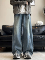 Threebooy American style personality trend men and women straight leg spring and autumn washed jeans couple loose retro casual pants y2k