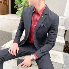 Threebooy (Jackets+Trousers) Brand Clothing Men's Business Groom Wedding DressBlazers/Male Slim Fit Fashion Tuxedo 2 Piece Suits 5XL