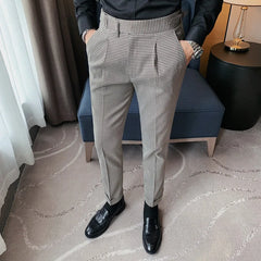 Threebooy British Style Dress Suit Pant Man Plaid Suit Pant Men Designer Gentlemen Business Casual Work Pant Trousers