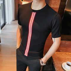 Threebooy British style Men's Spring Summer Casual Short Sleeve Sweater/Male Slim Fit O-Neck Fashion Knitted Shirt Plus Size S-4XL