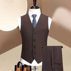 Threebooy Wedding suit men 3 Piece Striped wine red groom suit 2025 new High-end business suit set Double-breasted dress