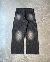 Threebooy American Hip Hop High Street Streetwear Heavy Industry Jeans Striped Washed Wide Leg Pants Retro Distressed Straight Leg Pants