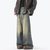 Threebooy American Style Vintage Straight Jeans Men Retro Fashion Mopping Pants Unisex High Street Loose Casual Wide Leg Denim Pants
