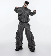 Threebooy Men's Signature Baggy Gray Denim 2-Piece Set