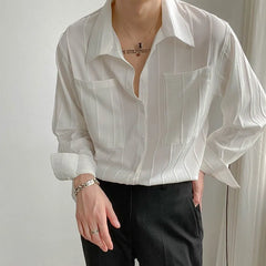 Threebooy Men's Luxury Suit Collar Business Shirt Fashion Casual Drapped Solid Color Button-down Long Sleeve Shirts for Men Spring 2025
