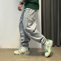 Threebooy Cargo Joggers Mens Casual Straight-Leg Contrasting Casual American Cotton Loose Cargo Pants Street Fashion Sweatpants For Men