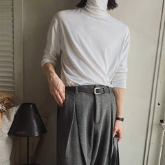 Threebooy Simple Pile Collar Long-Sleeved T-Shirt Men Spring Aautumn New Fashion Pure Cotton Bottoming Shirt Korean Style Trendy Top
