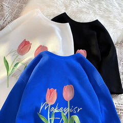 Threebooy Summer Men's Fashion Trend Short Sleeve T-shirt Flower Printing Popular T Shirt 4 Color Round Neck Tshirts Big Size M-5XL
