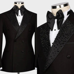 Threebooy Modern Men Suits 2 Pieces Set Tailor-Made Peaked Lapel Beaded Double Breasted Blazer Customized or Wedding Groom Business Prom