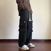 Threebooy Cargo Pants Men Fashion Retro Pocket Casual Pants Men Japanese Streetwear Hip-hop Loose Wide Leg Pants Mens Vintage Trousers