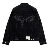 Threebooy Heavy Washing Old Denim Jacket Retro Maple Leaf Letter Print Coat Autumn Winter Denim Jacket Men's Couple's Button Lapel Jacket