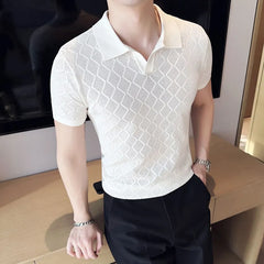 Threebooy Male Spring Slim Fit Knitting Polo Shirts British Style Men's Summer Casual Hollow Out Short Sleeves Polo Shirts S-3XL