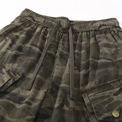 Threebooy Vintage Camouflage Casual Shorts Men Streetwear Hip Hop Knee Length Pants 2025 Summer New Harajuku Big Pockets Cargo Camo Shorts