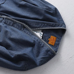 Threebooy Hip Hop Men's Washed Workwear Denim Jacket Spring Autumn Collarless Taoist Robe V-neck Jackets And Coats Streetwear
