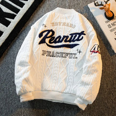 Threebooy Men's Pilot Jacket Retro Vibe Buttons Baseball Jackets Male Spring Autumn Single-breasted Stand Collar Long Sleeves Letter Tops