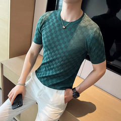 Threebooy Brand Clothing Men's Summer Casual Short Sleeve T-shirt/Male Slim Fit Plaid Fashion Knit T-Shirts Tees Plus Size S-4XL