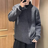 Threebooy Winter Korean Fashion Slanted Button Cardigan For Man Casual Loose V-neck Knitted Sweaters High Street Y2K Knitwear Jacket