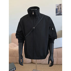Threebooy Mens Jacket Solid Color Stand Collar Classic Caot man Zip trim Casual Outdoor Bomber jeacket Streetwear Urban Fashion