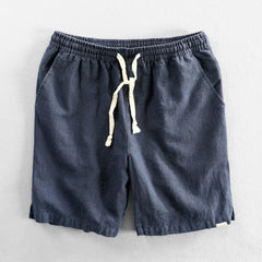 Threebooy Summer Cotton Linen Beach Shorts Pants For Men Casual Sold Color Loose Drawstring Cropped Youth Man Shorts Pants 6XL 5XL 4XL